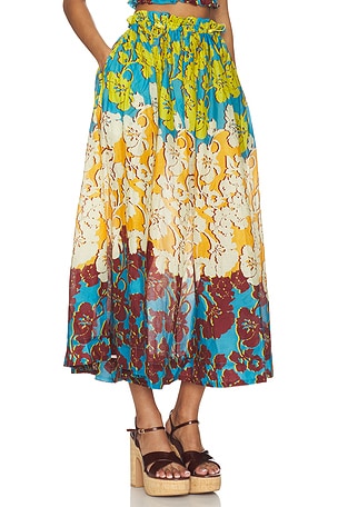 Alemais Splice Midi Skirt in Yellow,Burgundy
