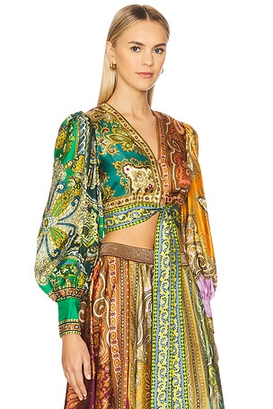 Alemais Clemenza Spliced Crop Silk Blouse in Orange,Blue