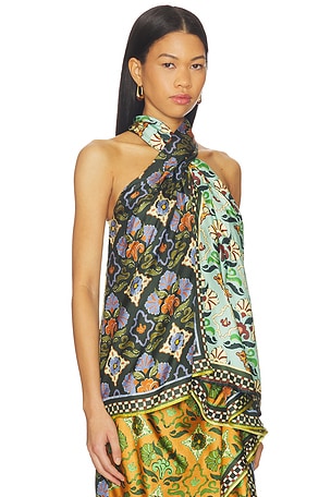 Alemais Cece Spliced Silk Top in Green. Size Aus 14/US 10. Also