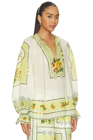 Alemais Dixie Long Sleeve Top in Ivory,Sage