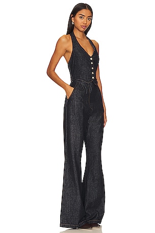 Amanda Uprichard X Revolve Isadore Denim Jumpsuit in Denim-Dark