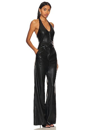 Amanda Uprichard X Revolve Isadore Faux Leather Jumpsuit in Black