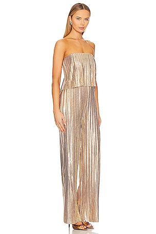 Amanda Uprichard Collina Pleated Jumpsuit in Metallic Gold