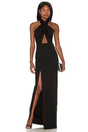 Double Up High Slit Maxi Dress - Black