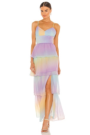 AMANDA UPRICHARD NWT Florista hi low midi strapless rainbow on sale dress size XS