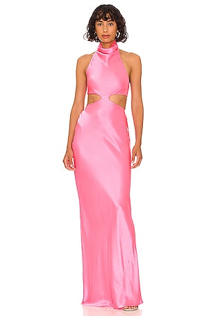 superdown Hailee High Slit Maxi Dress in Champagne