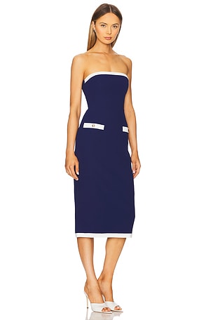 Amanda Uprichard Strapless Martini Midi in Navy in Navy