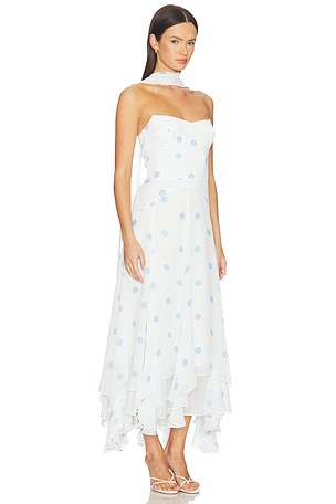 Amanda Uprichard Monterey Dress With Scarf in Ivory,Baby Blue