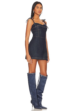 Amanda Uprichard Taylor Denim Skort Romper in Denim-Dark