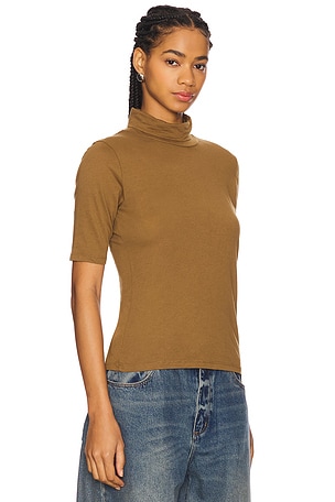 American Vintage Xo Bow Turtleneck Top in Tan