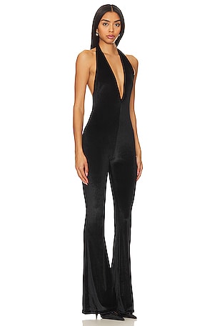 AMOR MIA Iman Midnight Velvet Jumpsuit in Black