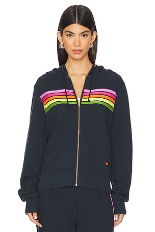 Aviator Nation 5 Stripe Zip Up Hoodie in Charcoal