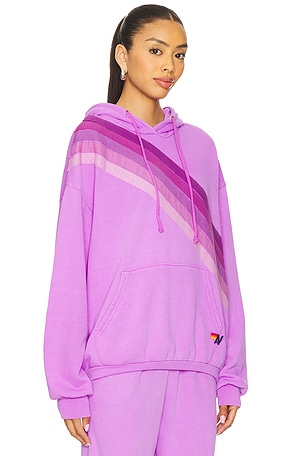 Aviator Nation Cross Stripe Relaxed Pullover Hoodie in Purple
