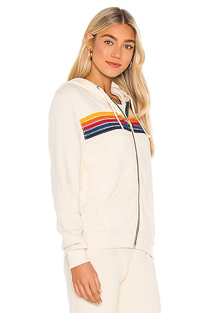 Aviator Nation 5 Stripe Hoodie in Ivory