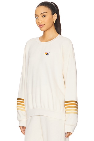 Aviator Nation Rugby Stitch 2 Crew Relaxed Sweatshirt in Cream