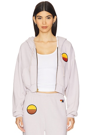 Sunset Patch Cropped Zip Relaxed Hoodie Aviator Nation