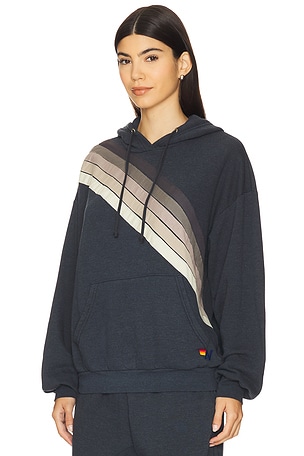 Aviator Nation Cross Stripe Relaxed Pullover Hoodie in Charcoal