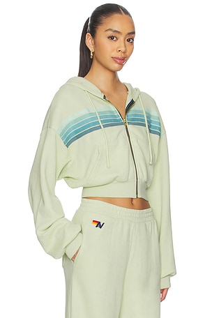 Aviator Nation 5 Stripe Cropped Zip Hoodie in Green