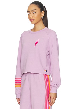 Aviator Nation Bolt Rugby Stitch Cropped Crew Sweatshirt in Lavender