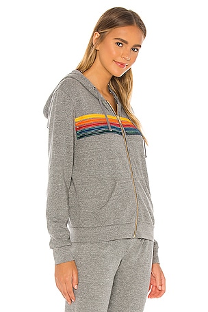 Aviator Nation 5 Stripe Zip Hoodie in Grey