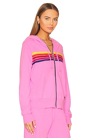 Aviator Nation 5 Stripe Zip Hoodie in Pink