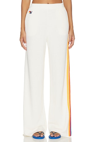 Aviator Nation 5 Stripe Wide Leg Sweatpant in White