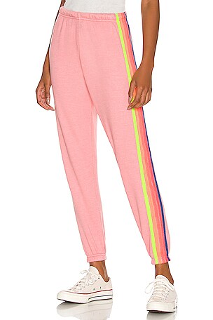 Aviator Nation pink discount sweatpants neon stripe petal