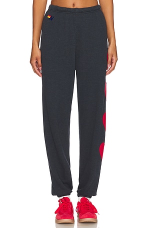 Aviator Nation Heart Embroidery Sweatpant in Charcoal