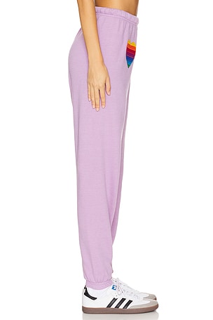 Aviator Nation Rainbow Heart Stitch Sweatpant in Pink