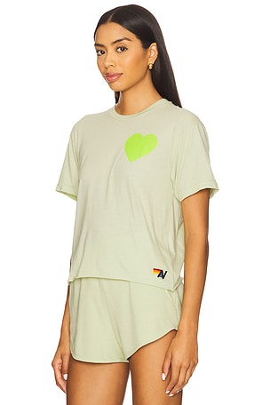 Aviator Nation Heart Print Boyfriend Tee in Green. Size XS. Also