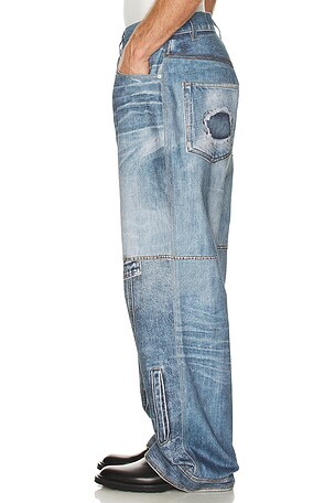 Andersson Bell Custom-Like Printed Denim Pants in Blue