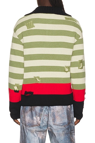 Andersson Bell Stripe Damaged Polo Sweater in Green