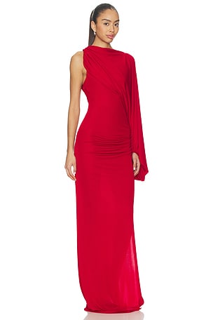 The Andamane Selene One Shoulder Maxi Dress in Red