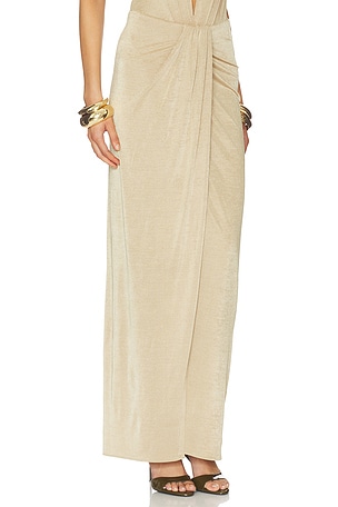 The Andamane Anja Draped Maxi Skirt in Metallic Gold