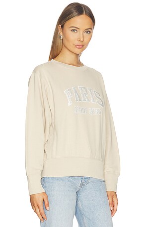 ANINE BING Harry Shrunken Sweatshirt Paris in Beige. Size XS. Also