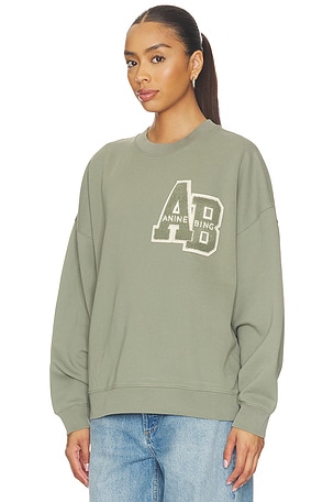 ANINE BING Miles Letternan Sweatshirt in Sage. Size S. Also