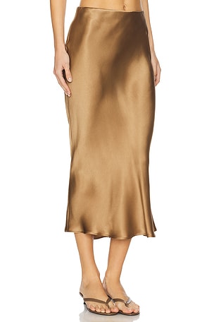 ANINE BING Bar Silk Skirt in Brown,Rust