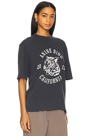 ANINE BING Avi Tee Collegiate Leopard in Charcoal