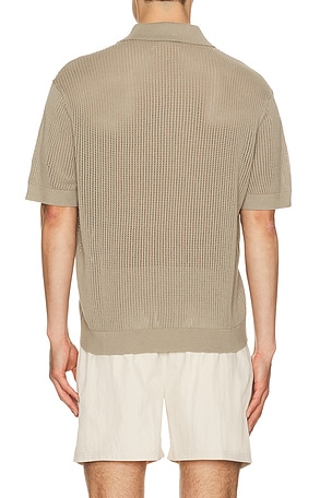 AUTO-REPLY Knit Mesh Johnny Collar Polo in Olive