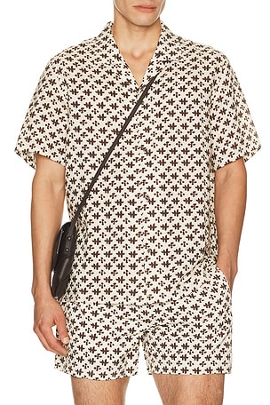 Alex Printed Short Sleeve Linen Shirt AUTO-REPLY