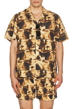 Alex Printed Short Sleeve Linen Shirt AUTO-REPLY