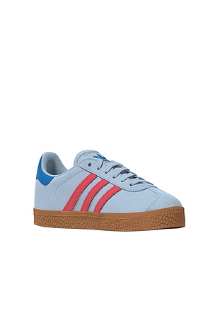 adidas Originals Kids Gazelle in Crystal Sky, Semi Lucid Red & Bluebird