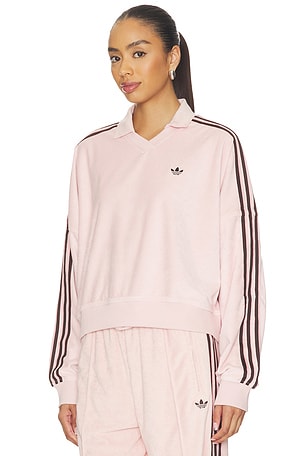 adidas Originals Terry Towel V Neck Top in Pink