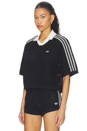 adidas Originals Knitted Crochet Polo in Black