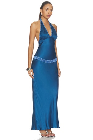 ASTA RESORT Celine Hand Beaded Dress in Blue. Size XXS. Also