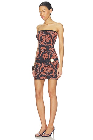 ASTA RESORT Gisele Mini Dress in Burnt Orange,Black. Size XS. Also