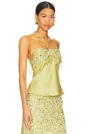 ASTA RESORT Yasmin Hand Beaded Halter Neck Top in Green