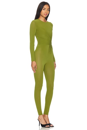 Alex Perry Long Sleeve Twist Catsuit in Green
