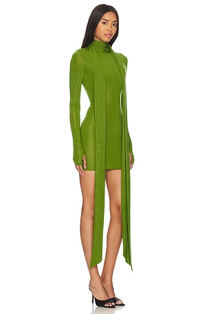 Alex Perry Long Sleeve Scarf Mini Dress in Green