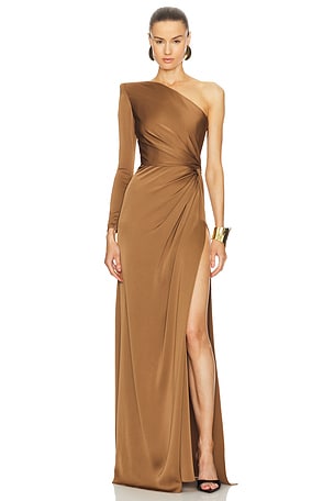 One Sleeve Twist Gown Alex Perry